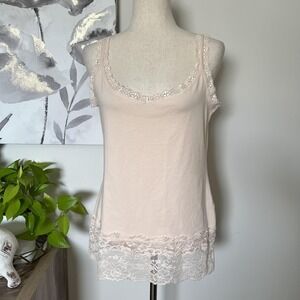 Sundance Lace Trim Camisole Tank Top Womens Large Pink Layering Romantic Boho